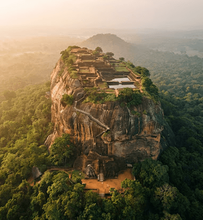 Aerial view of Sigiriya rock fortress